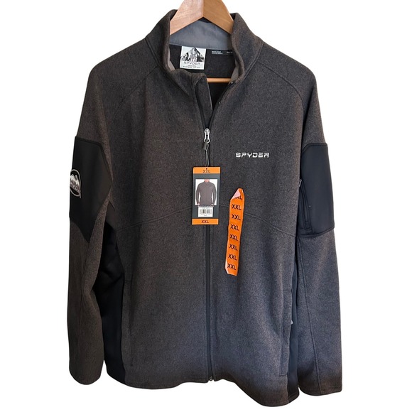 Spyder Men's XXL Blk Gray Full Zip Empire Long Sleeve Outdoor Fleece Jacket NWT - Picture 1 of 11